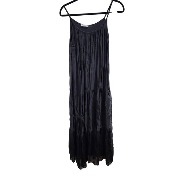 Bellambia Made in Italy Silk Blend Tiered Maxi Dress S Black Boho Resort Elegant - Picture 3 of 9